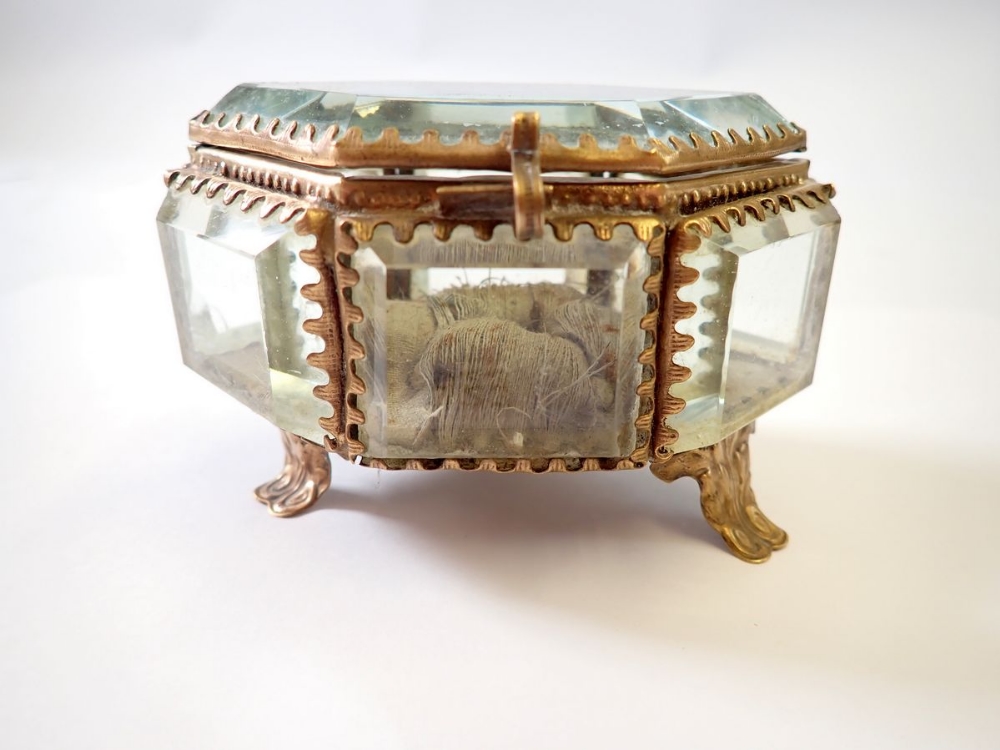 A Victorian glass and metal mounted jewellery casket, 9 x 6cm - Image 2 of 3