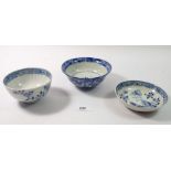 An 18th century Chinese blue and white sugar bowl decorated landscape, a saucer painted