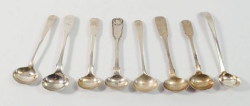 A group of eight various Georgian silver condiment spoons,