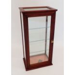 An Edwardian style mahogany shop display table top cabinet with three glass shelves, 76 x 38 x 26cm