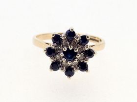 A 9ct gold sapphire and diamond cluster ring, 3.1g, size O to P