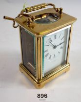 A late 19th century French brass carriage clock by Perrett, Paris, with vintage lever platform