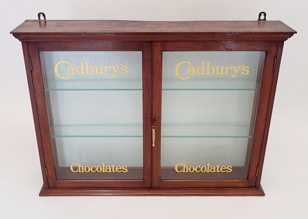 An Edwardian mahogany two door glazed Cadbury's Chocolate shop display cabinet with glass doors - Image 2 of 9