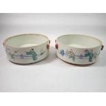 Two early 19th century Chinese stacking rice dishes painted dignitaries and attendants, 19cm