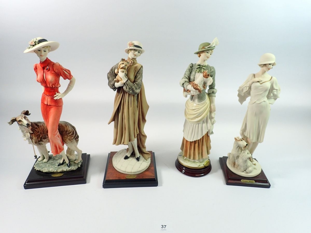 Four Giuseppe Armani Florence figures - Eloise, Young Lady with Yorkshire terrier, Pricilla &