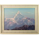 M Sain - oil on board Machapuchar Peak, Annapurma Range, 26 x 36cm