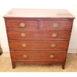 An early 19th century mahogany chest of two short and three long drawers on splay supports, 104cm