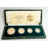 A Gold Proof Coin set 1980 comprising £5, £2, Sovereign and half Sovereign, cased with certificate