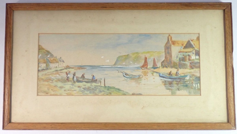 G S French - watercolour coastal scene, 14 x 36cm
