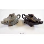 Two carved stone pig teapots, 6.5cm tall