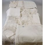 Two crochet vintage bedspreads and a small group of crochet edged table linen etc