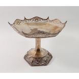 A silver tazza with shaped rim and pierced decoration, Sheffield 1912, by Walker & Hall, 484g