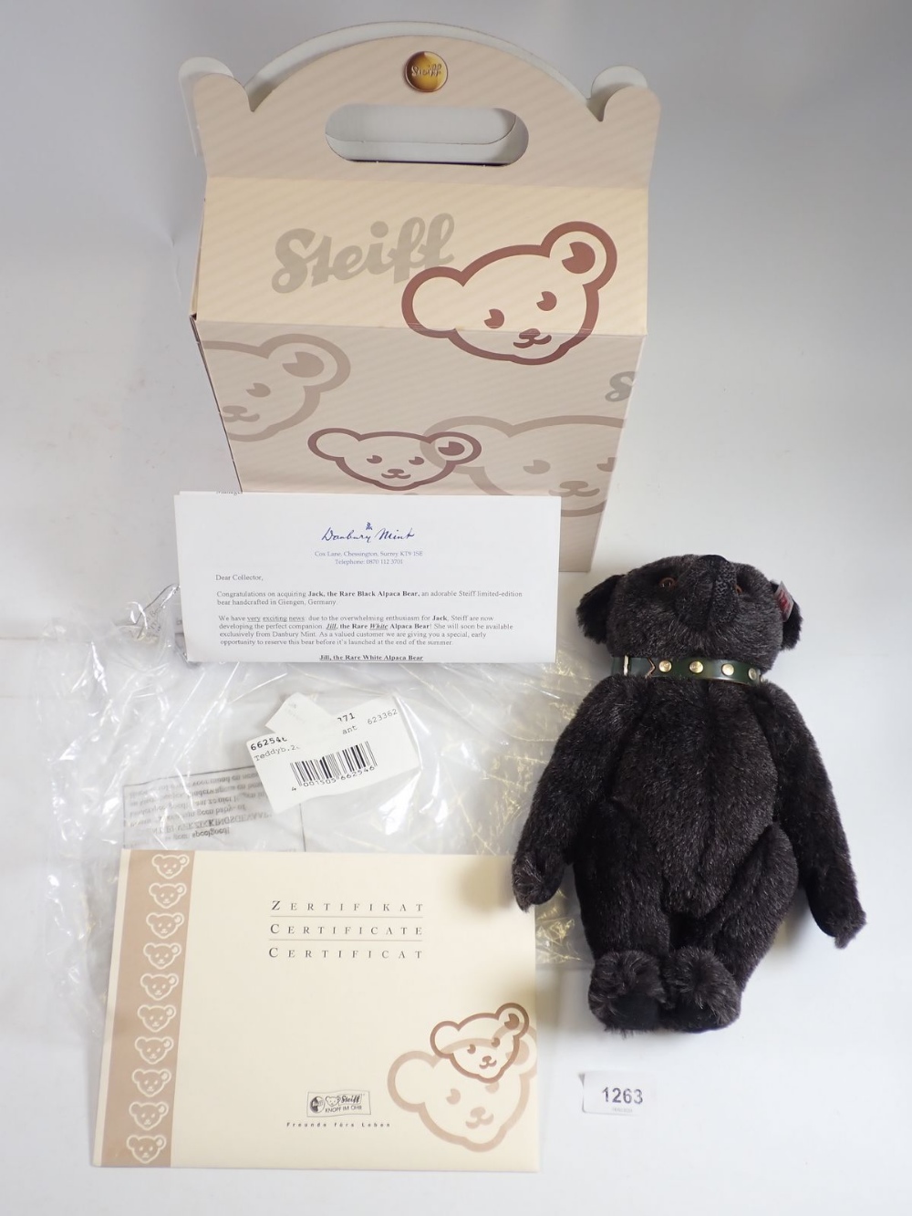 A Steiff limited edition black Alpaca bear Jack with box and certificate, bag not sealed