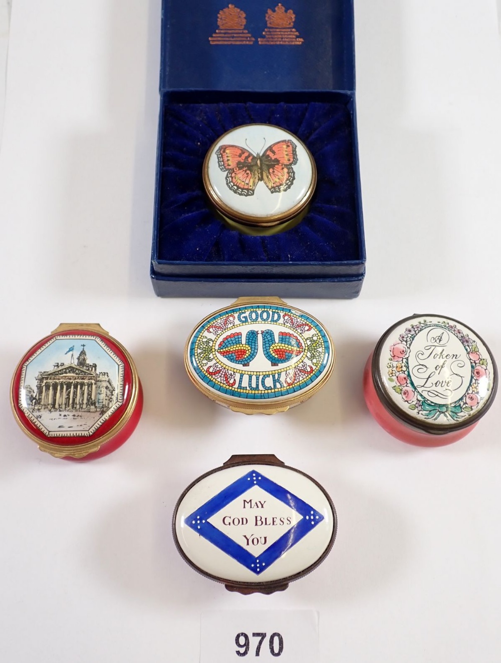 Four Halycon Days enamel boxes and one in presentation box