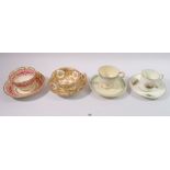 Four 19th century cabinet cups and saucers including Spode etc.