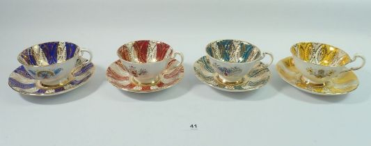 A set of four Paragon cabinet cups and saucers with Persian style decoration
