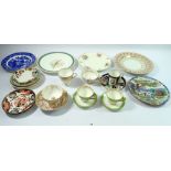 A collection of Victorian odd cups and saucers and plates etc and three cups and saucers, a/f