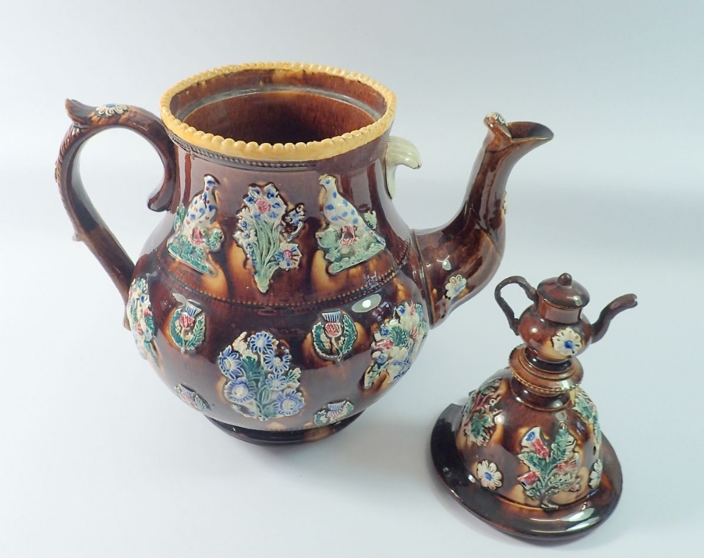 A large Victorian Barge Ware teapot 'A Present to John Kilborn 1884' - Image 3 of 3