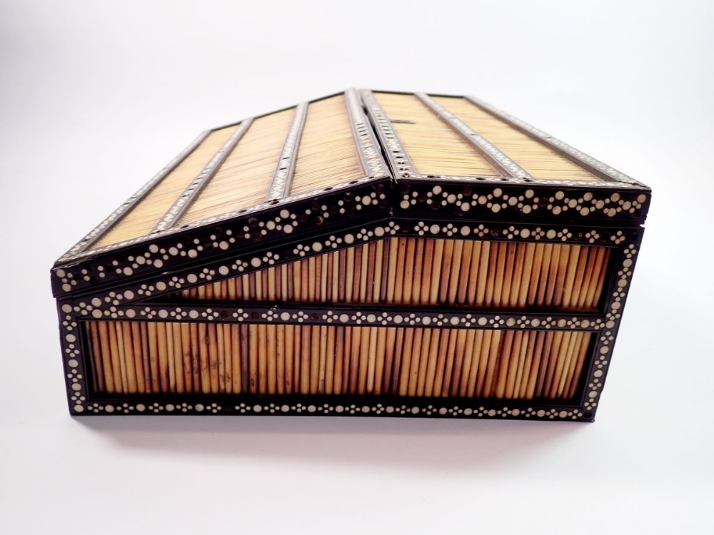 A 19th century Anglo Indian porcupine quill writing slope, the fully fitted interior with red and - Image 9 of 10