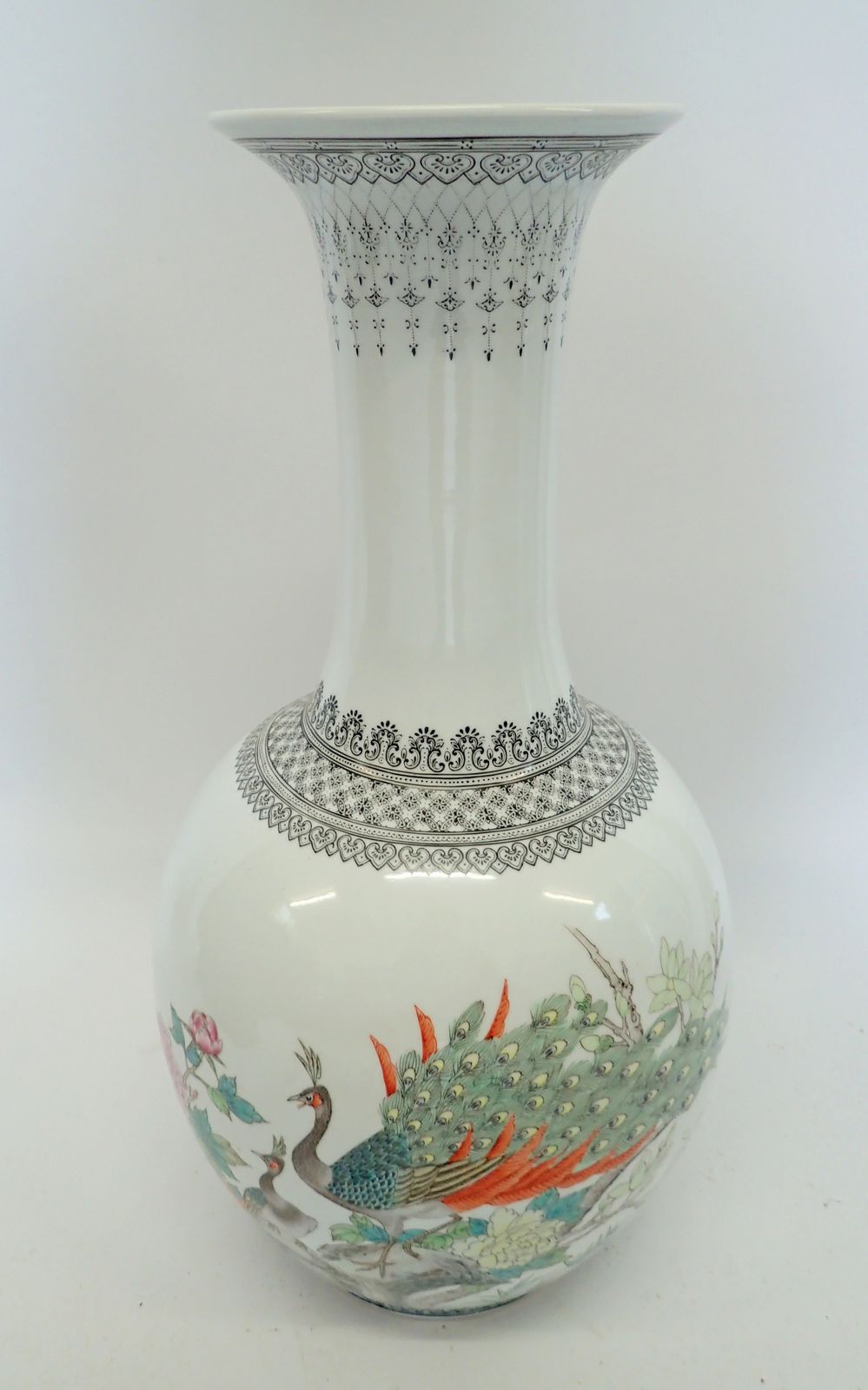 A 20th century Chinese large vase painted peacocks, 58cm