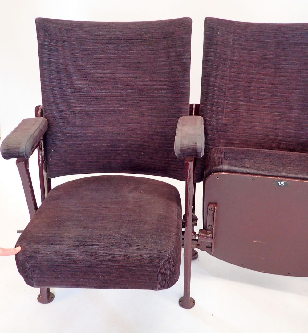 Two cast iron and upholstered theatre seats from Malvern Theatre - Image 2 of 7