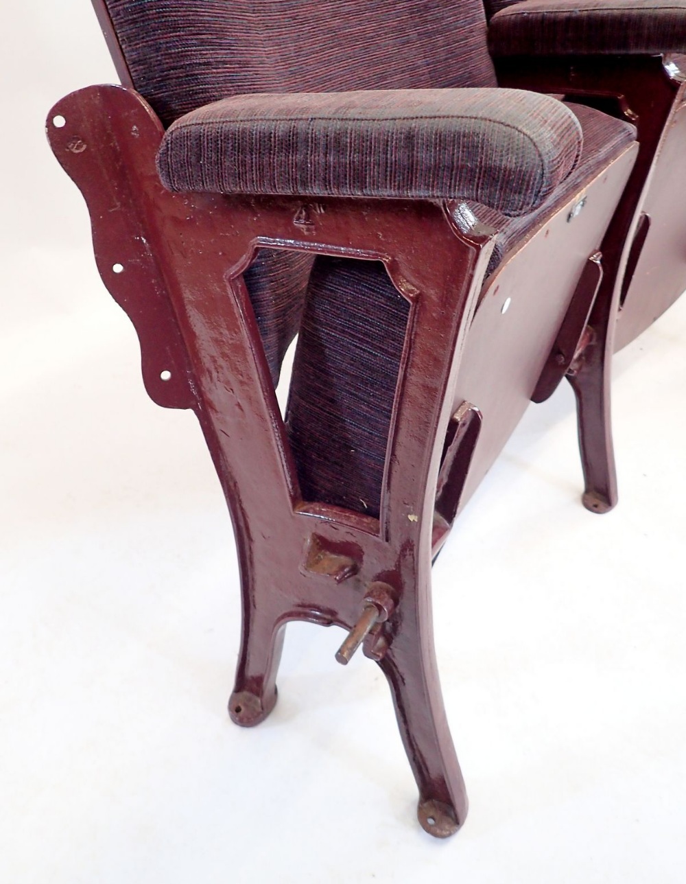 Two cast iron and upholstered theatre seats from Malvern Theatre - Image 4 of 7