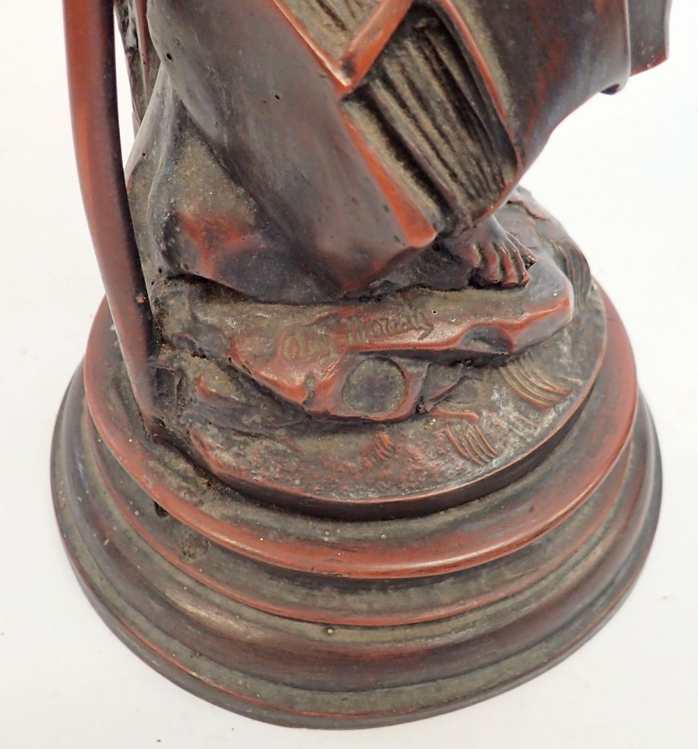 A bronze lamp base figure of a woman after Auguste Moreau (now lacking lamp fitting) 56cm tall, - Image 2 of 2