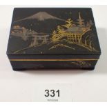 A Japanese Komai style small cigarette box decorated Mt Fuji and landscape by M Takenaka, signed,