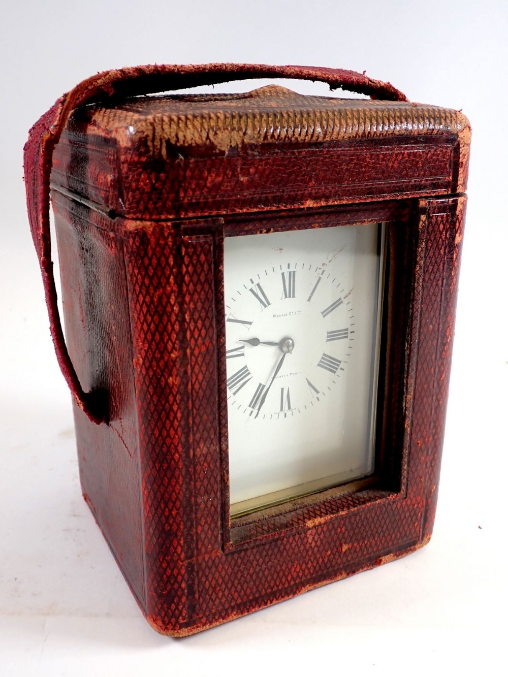 A brass carriage clock retailed by Marcks & Co Ltd, Bombay, presented to Mr Chatterton in Nagpur - Image 3 of 6
