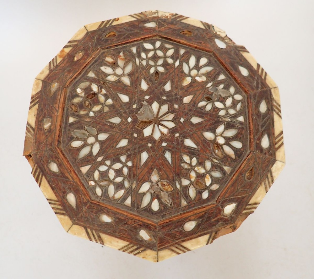 A Moroccan hardwood occasional table inlaid mother of pearl, 50cm tall, 32cm diameter - Image 2 of 5