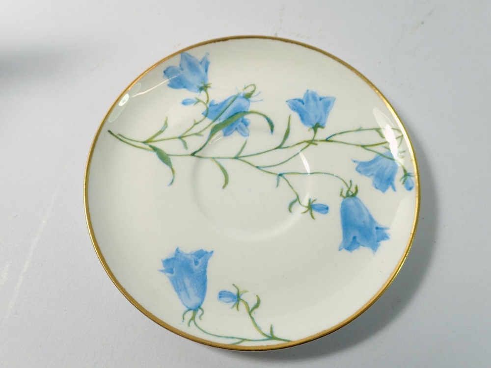 A Copeland bachelors chocolate pot, cup and saucer, milk jug and sugar all painted harebells, No. - Image 3 of 3