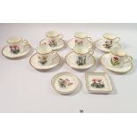 A Royal Worcester coffee set printed flowers comprising seven cups and saucers plus two pin dishes