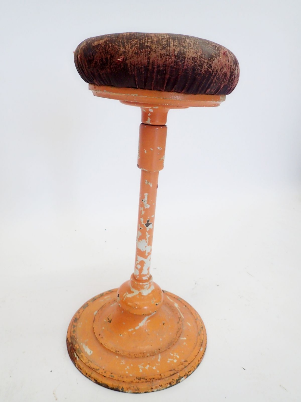 A French early 20th century dentists stool with swivel seat on metal stem with flexible ball joint - Image 2 of 3