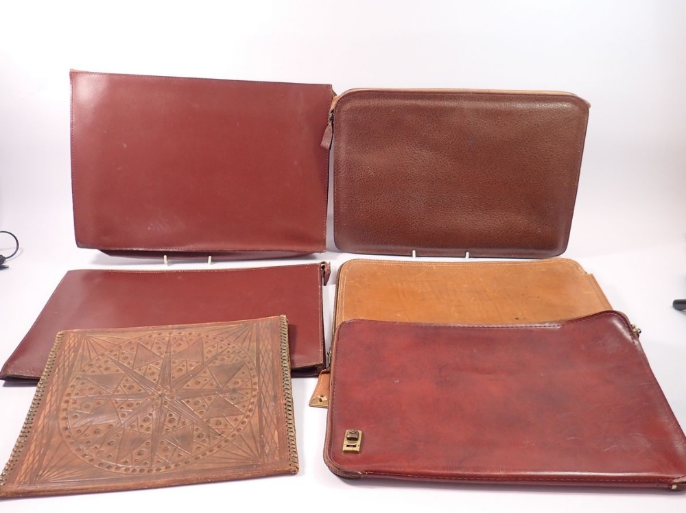 Four various vintage leather document wallets and two others