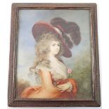 A 19th century painted on ivory miniature portrait of lady in the style of Gainsborough signed