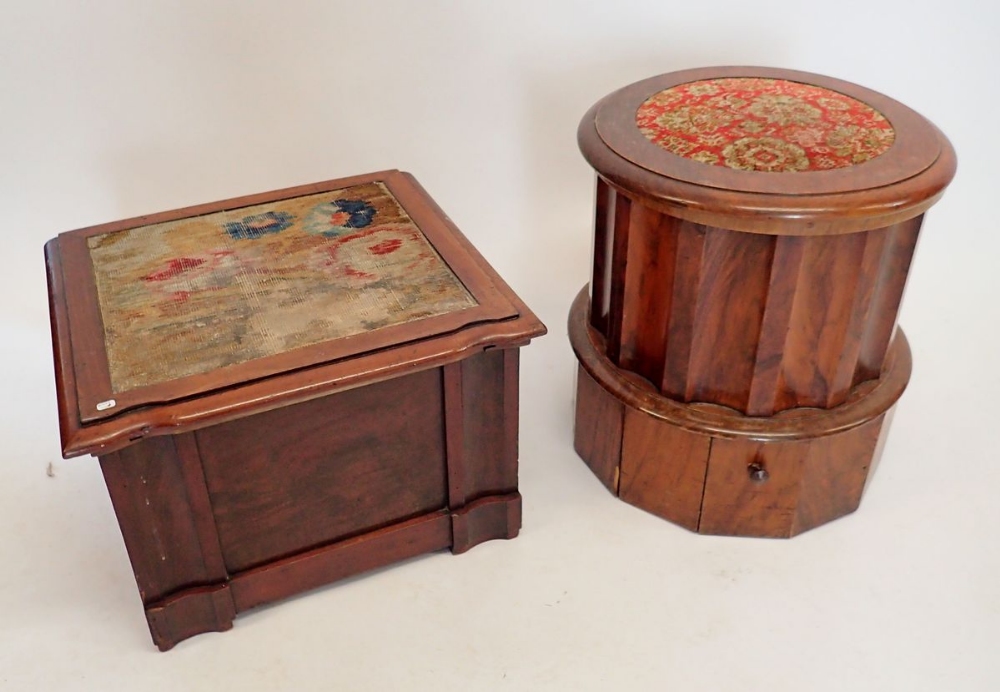 A Victorian mahogany rise top circular fluted commode and a rectangular one, 42 x 49cm