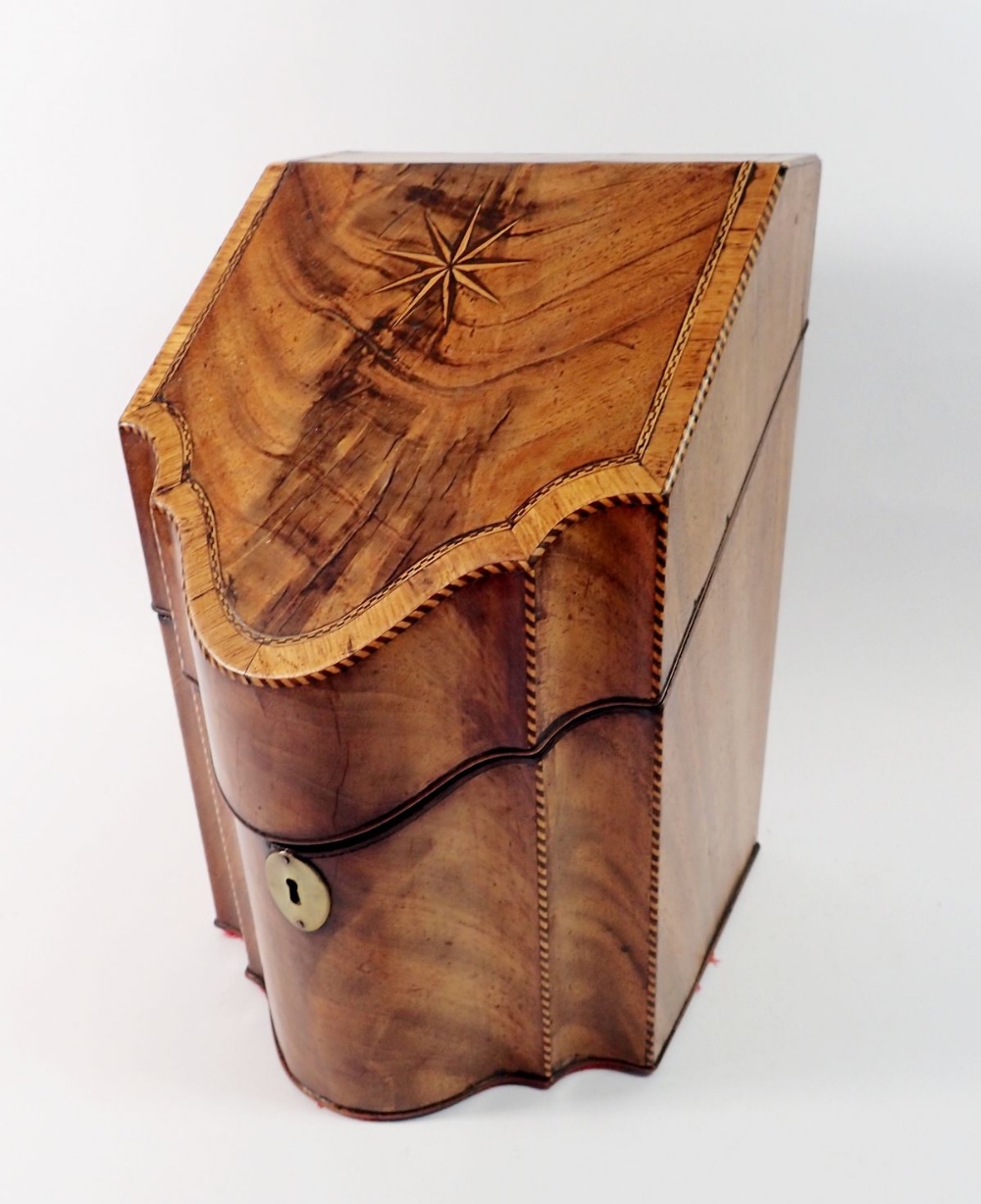 A Georgian mahogany knife box with star inlay, later fitted as a correspondence box