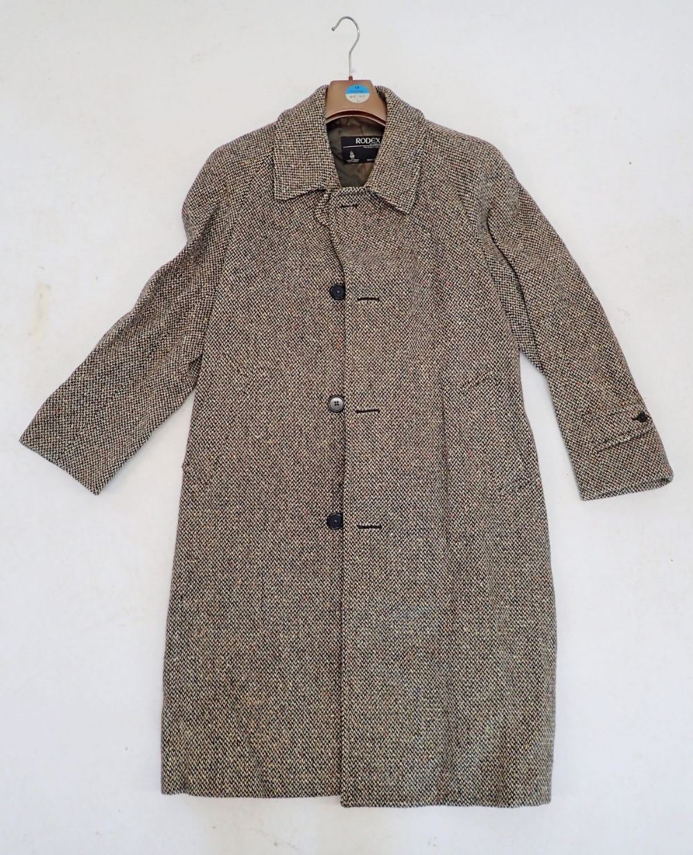 A vintage tweed men's coat by Rodex of London, label says 38 reg, chest measures 44"