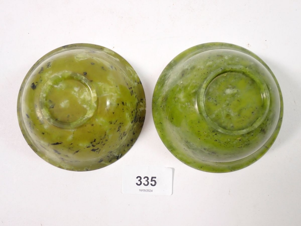 Two Chinese jade small pedestal bowls, 10cm diameter - Image 4 of 4