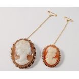 Two 9 carat gold cameo brooches, largest 4cm tall