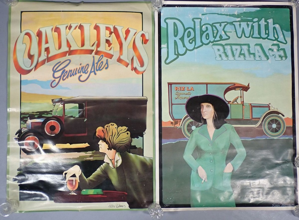 A 1974 Relax with Rizla poster together with a 1975 Oakleys Geniune Ales poster, both 86 x 60cm