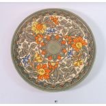 A Charlotte Rhead Crown Ducal floral Art Deco charger, 35.5cm