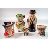 A Winston Churchill Toby jug, 23cm three other Doulton character jugs and a Toby jug of an old woman