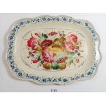 A Russian floral painted metal tray, 33cm wide