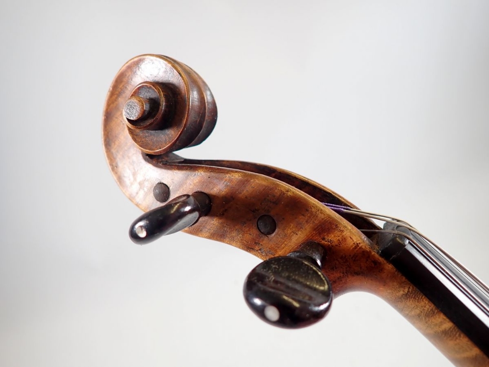 A 19th century Bohemian petite viola, 14 1/4" back and bow, cased - Image 7 of 14