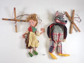 Two vintage 1960's Pelham puppets including Wolf from Little Red Riding Hood plus Gretal