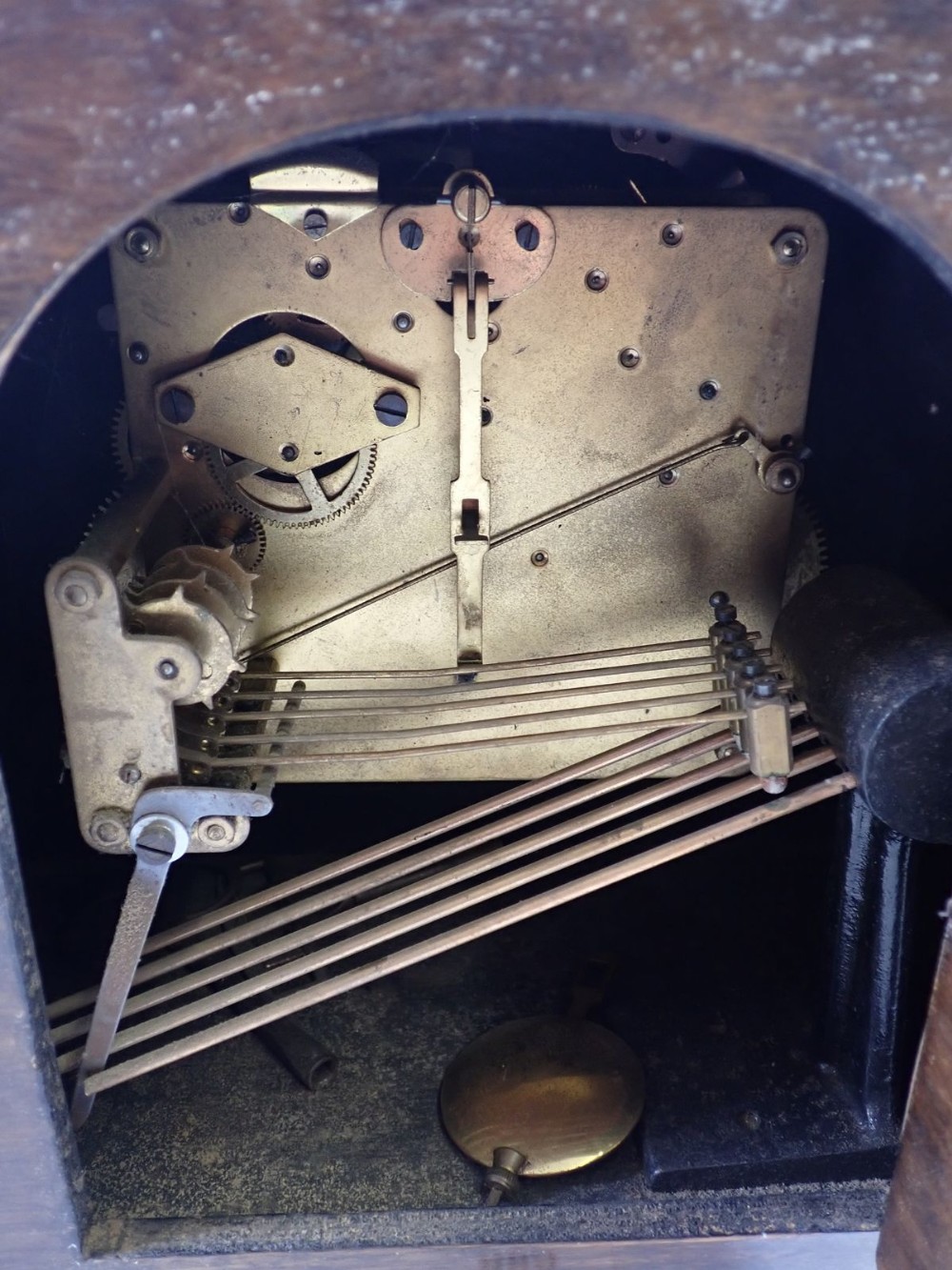 A walnut Art Deco mantel clock, 33cm wide - Image 2 of 2