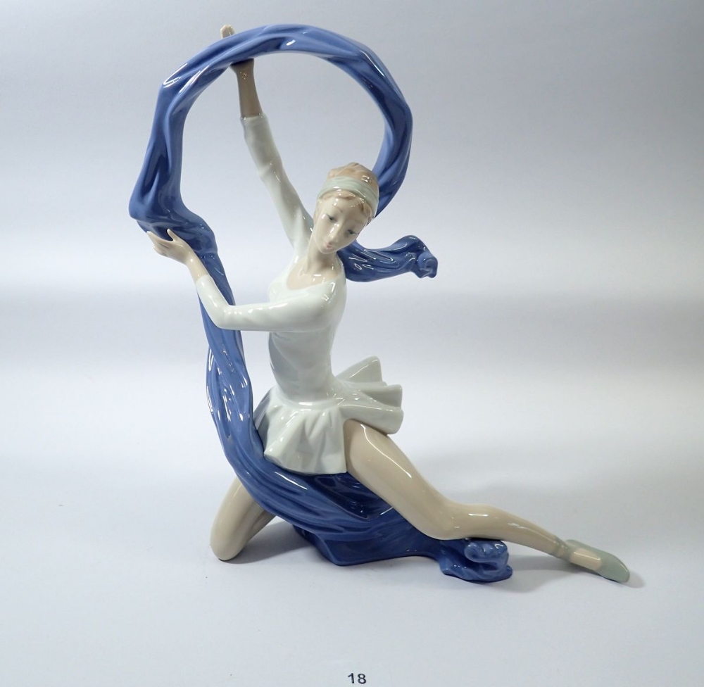 A large Nao figure of a Ballerina with a long scarf 33cm tall