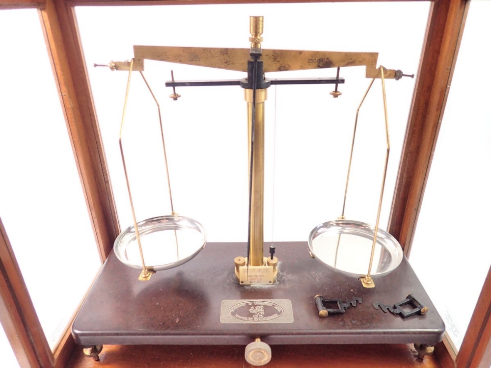 A Griffin & Tatlock set of balance scales in glazed case, 45cm wide - Image 3 of 3