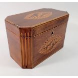 A George III mahogany tea caddy with shell inlay to front and lid, 18.5cm wide
